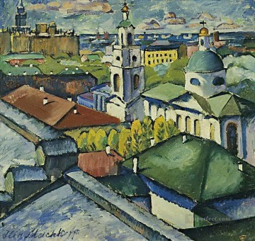 イリヤ・イワノビッチ・マシュコフ Painting - モスクワ ミャスニツキー地区の眺め 1913年 イリヤ・マシュコフ